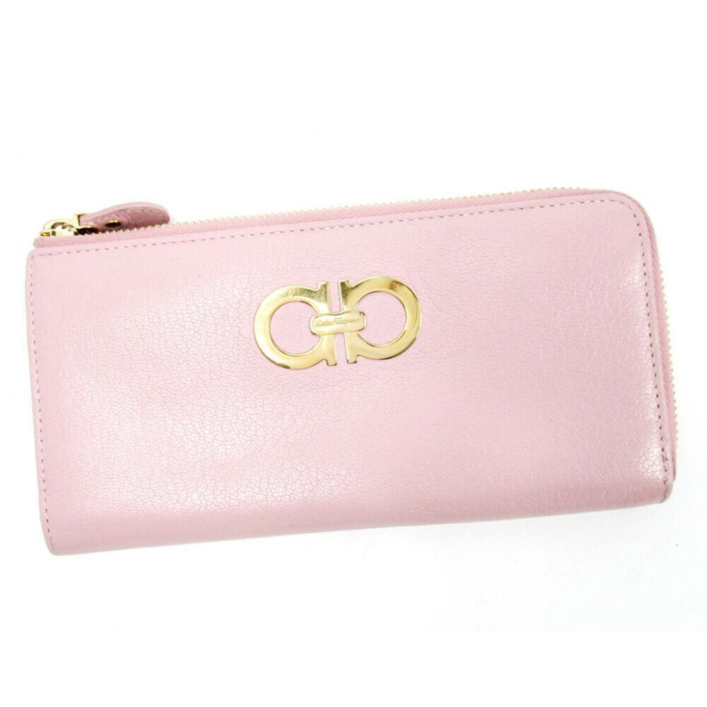 Authentic Salvatore Ferragamo Wallet purse Gancini Pink Leather